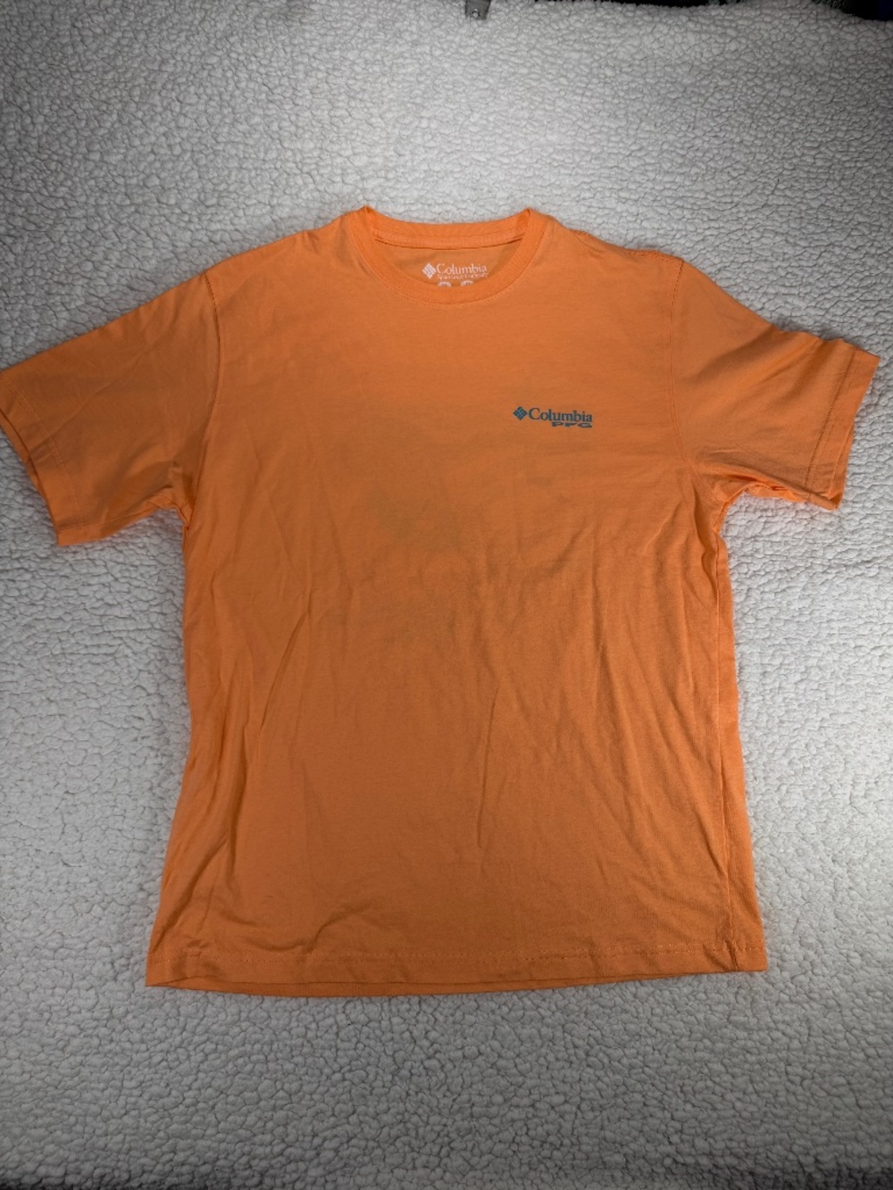 Columbia PFG T-Shirt Mens M Orange Graphic Bluefin Tuna Fishing Logo Jersey